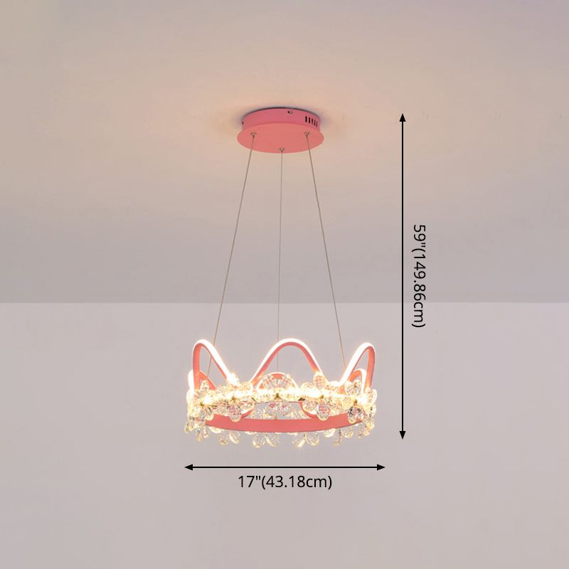 1 Light Crown Hanging Pendant Light Nordic Style Crystal Suspended Lighting Fixture for Living Room