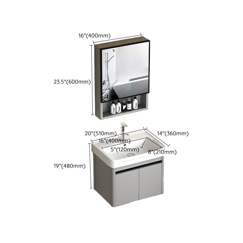 2 Doors Bathroom Vanity Mirror Grey Rectangle Single Sink Wall Mount Vanity