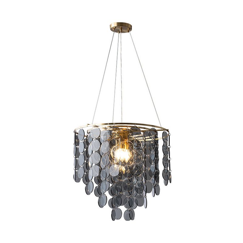 Gold Taper Chandelier Lamp Modern Circular-Crystal Strands 6 Heads Great Room Hanging Light Fixture