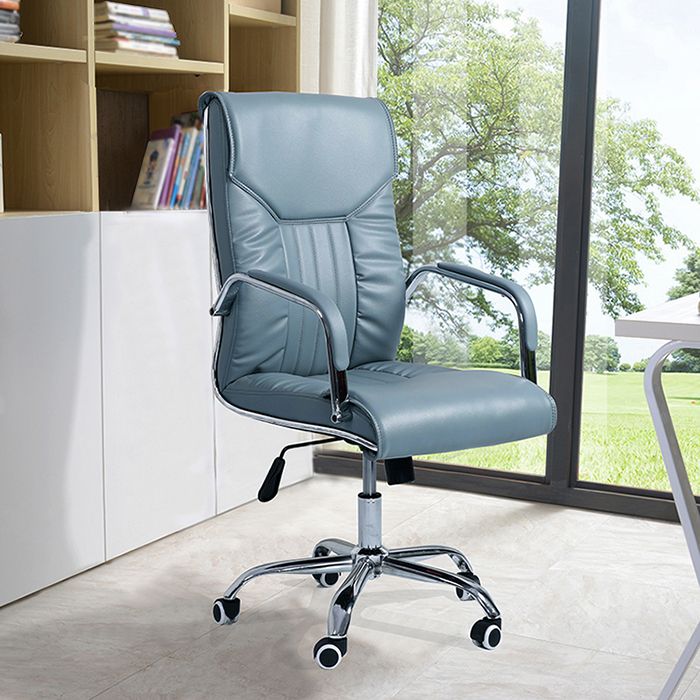 Faux Leather Desk Chair Modern Adjustable Office Chair with Fixed Arms