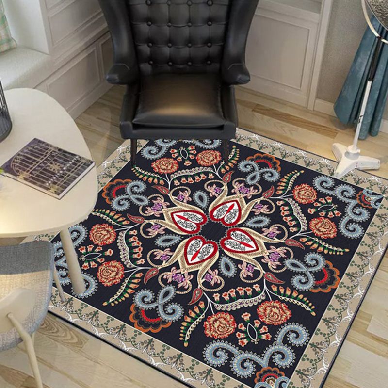 Shabby Chic Floral Area Rug Multi-Color Persian Carpet Polypropylene Anti-Slip Backing Washable Pet Friendly Rug for Foyer