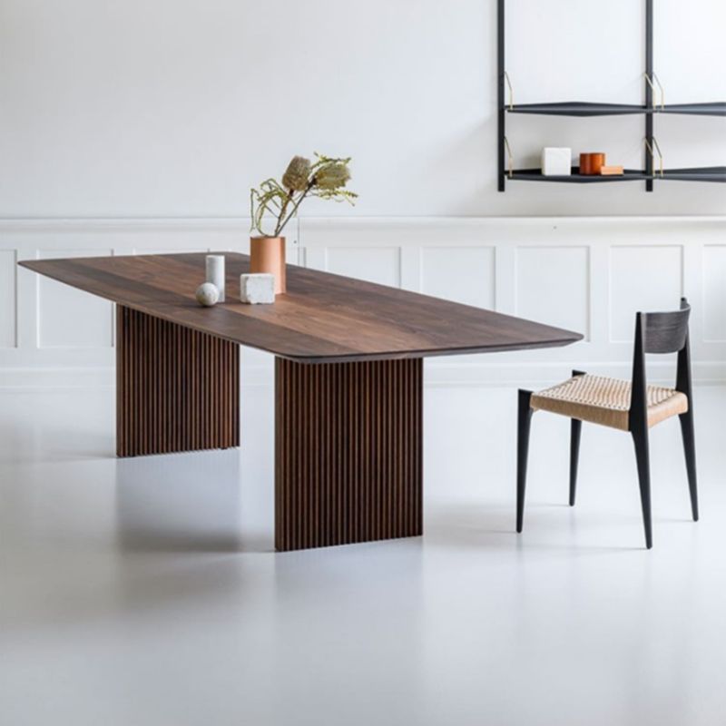 Modern Rectangle Dining Site Table Solid Wood Double Pedestal Kitchen Dining Table