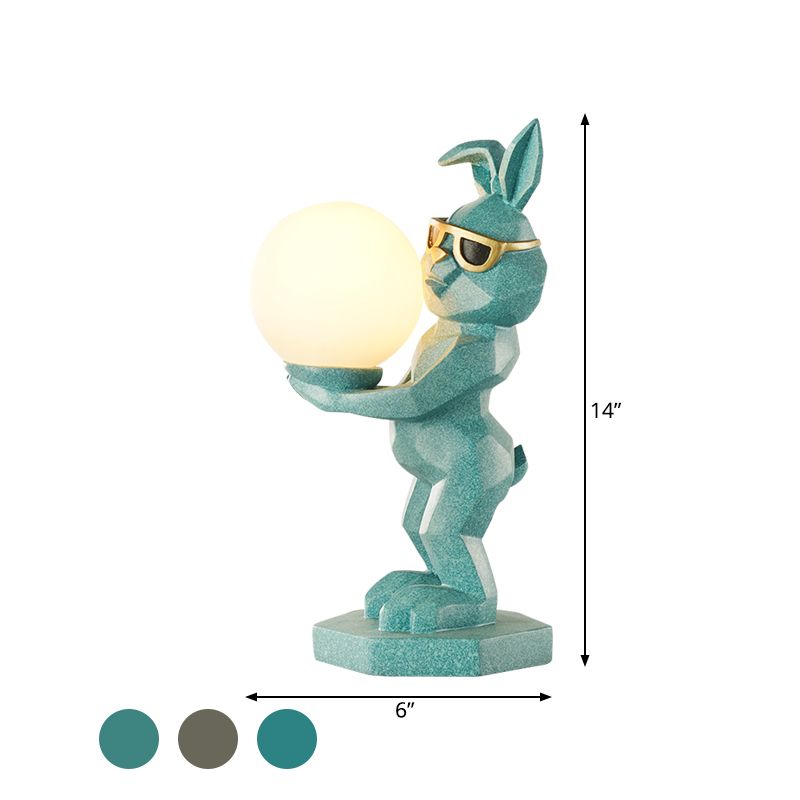 Cartoon Dog/Rabbit/Unicorn Night Light Resin LED Bedroom Table Lamp in Pink/Black/Grey with Globe Opal Glass Shade