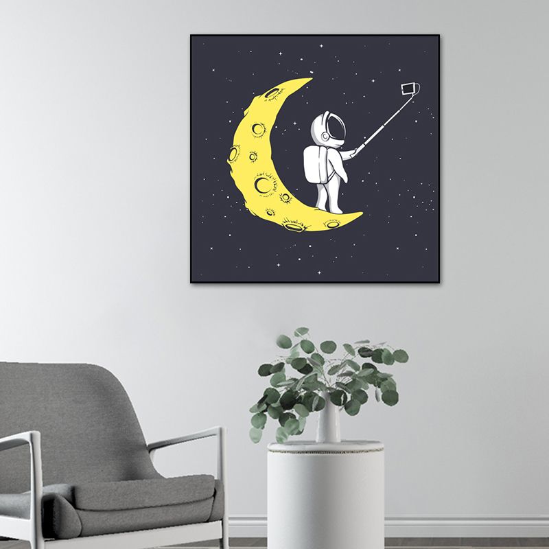 Sci-Fi Cosmos Spaceman Wall Art Print Canvas Textured Dark Color Wall Decor for Bedroom