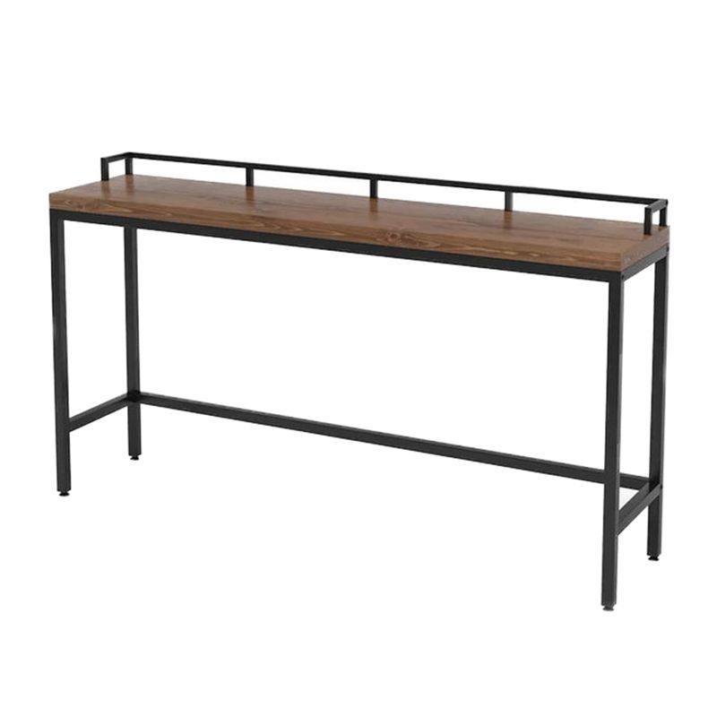 Pine Wood Top Bar Dining Table Industrial Bar Table with Trestle Base in Black