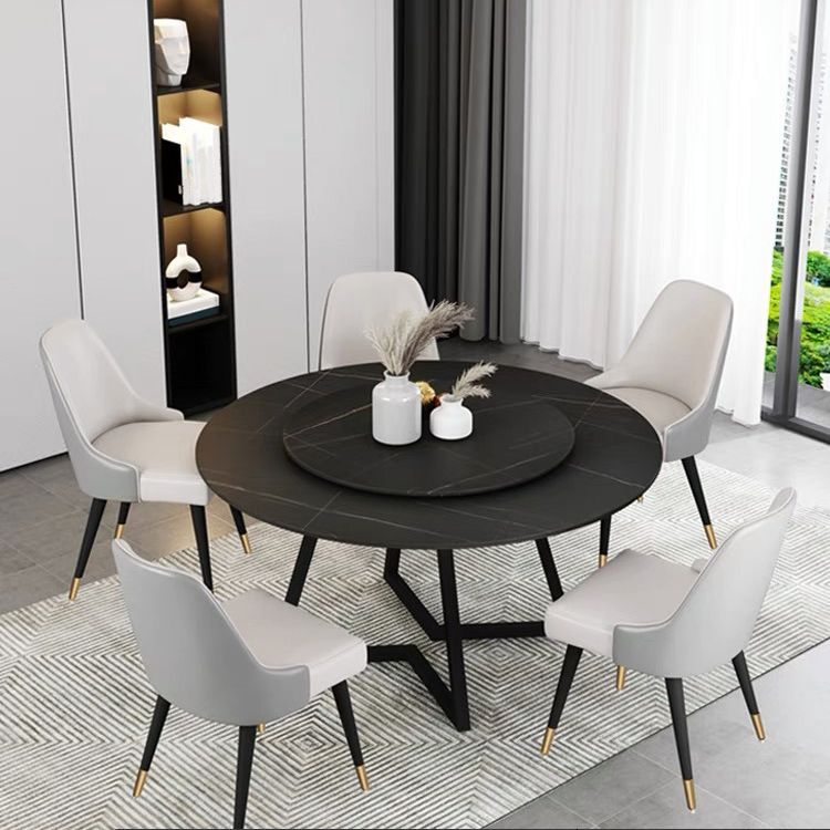 Sintered Stone Dining Table Round Modern Dining Table with Black Frame