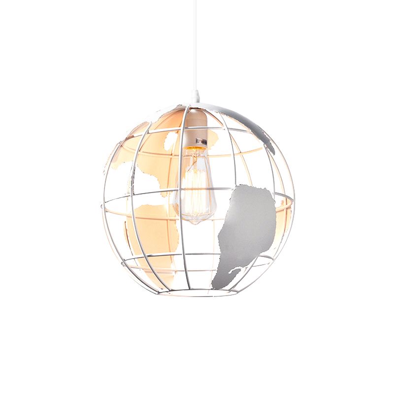 Iron Terrestrial Globe Hanging Light Simplicity 1 Bulbe Restaurant Pendant Lightture en blanc