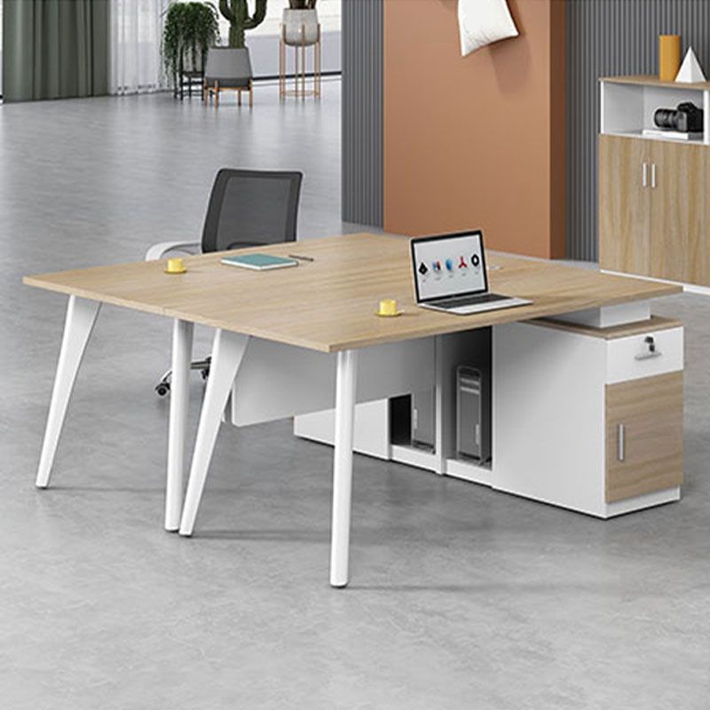 Rectangular Shaped Office Writing Table Wood with Metal Legs in Natural/Brown