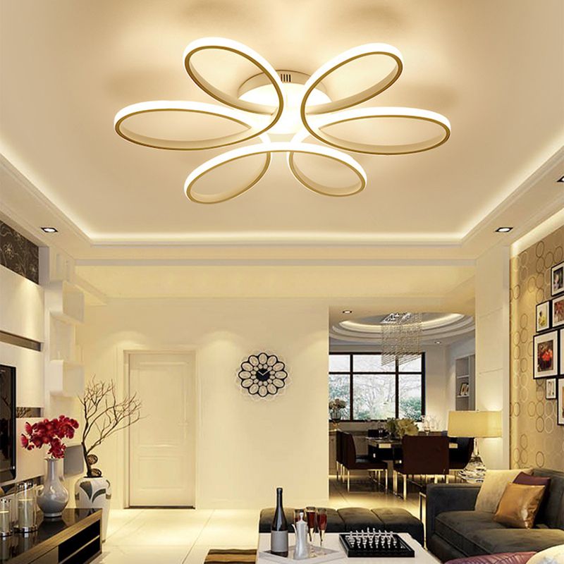 Petal Shape Minimalist LED Line Light Aluminum Contemporary Style Dining Room Semi Flush Mount Lighting Fixture