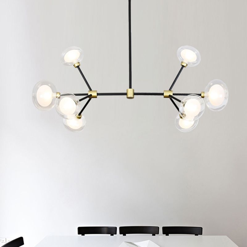 Moderne schwarze Suspensionslicht 8/12/16 Lichter Ast Metallic Kronleuchter mit ovalem Glasschatten für Cafe