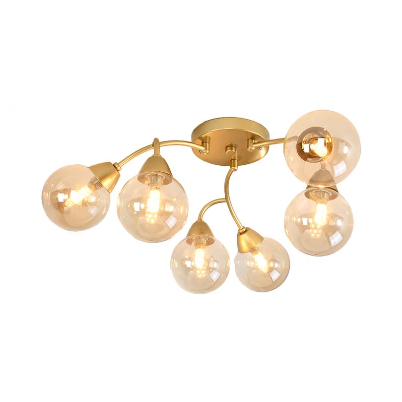 Grape Shape Semi Flush Lamp Modernist Amber/Smoky/Cream Glass 6/12 Lights Gold Led Semi Flush Mount Light Fixture