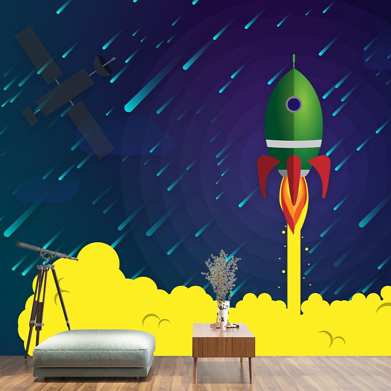 Rocket Launching Wallpaper Mural Creative Wall Covering for Kids Nursery Bedroom