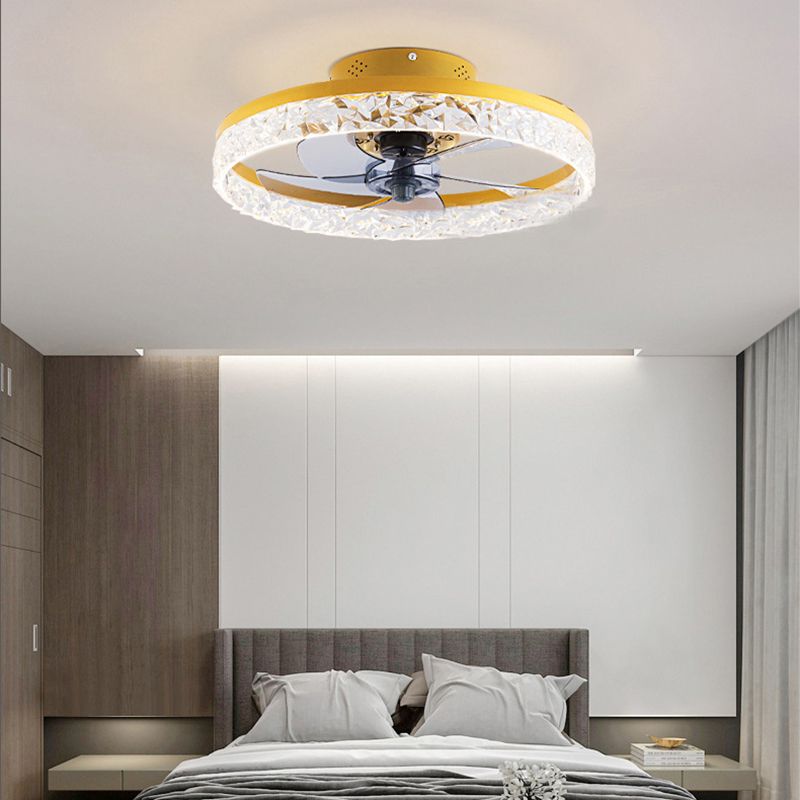 Lampada a ventola a LED circolare moderna Acrilica camera da letto ventilatore a soffitto a montaggio con luce