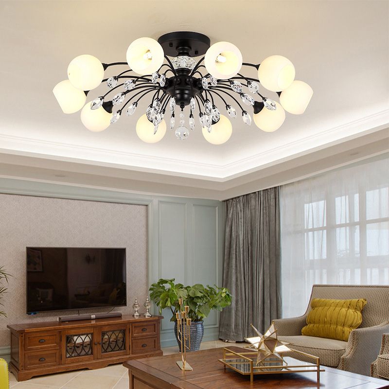 Glass Black Close to Ceiling Lighting Round-Shape Traditional Ceiling Mounted Fixture