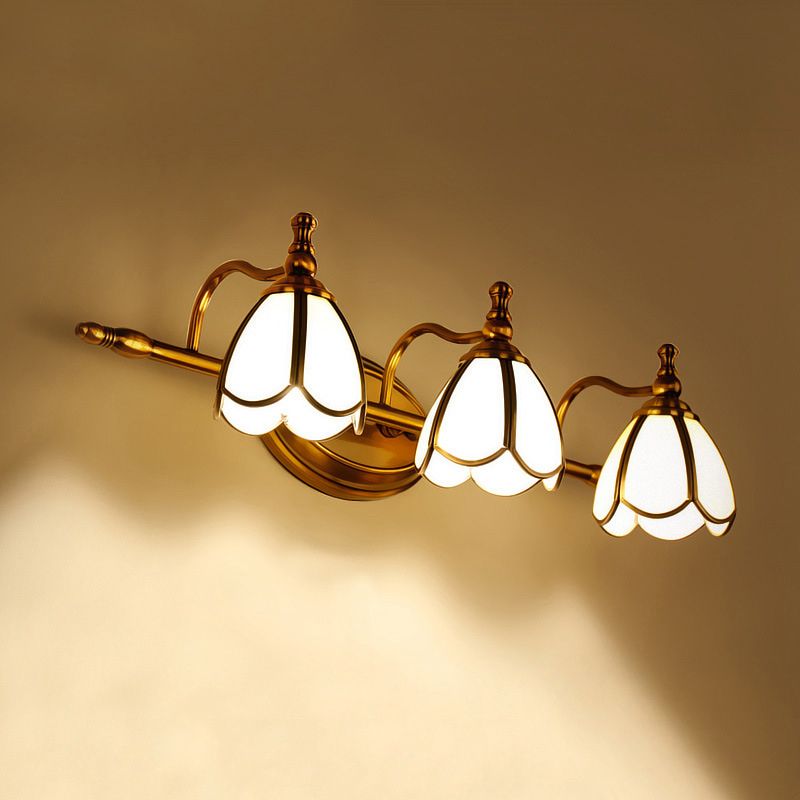 Beveled Glass Floral Wall Lighting Ideas Vintage 3 Bulbs Bathroom Vanity Sconce Light in Brass