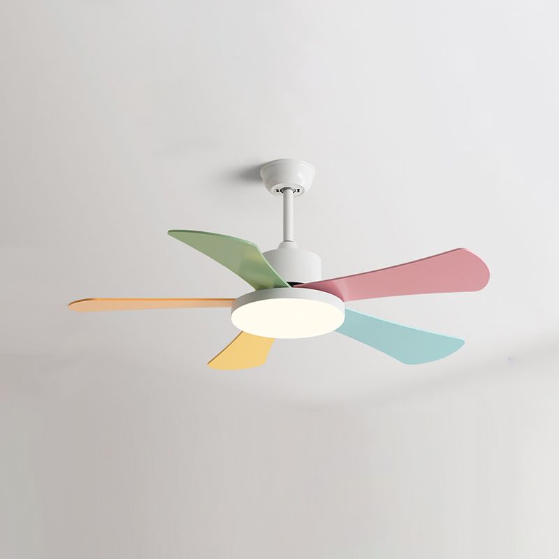 Children's Room Ceiling Fan Lamp Round Shade Colorful LED Semi Flush Ceiling Light