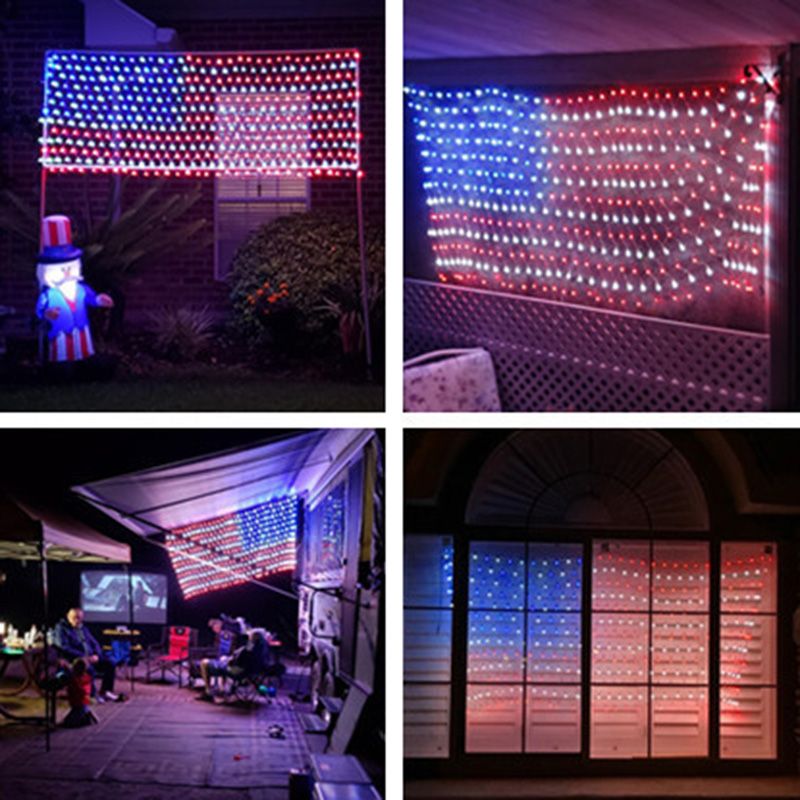 Red and Blue Flag Net String Light Decorative Plastic Solar LED Festive Light for Outdoor