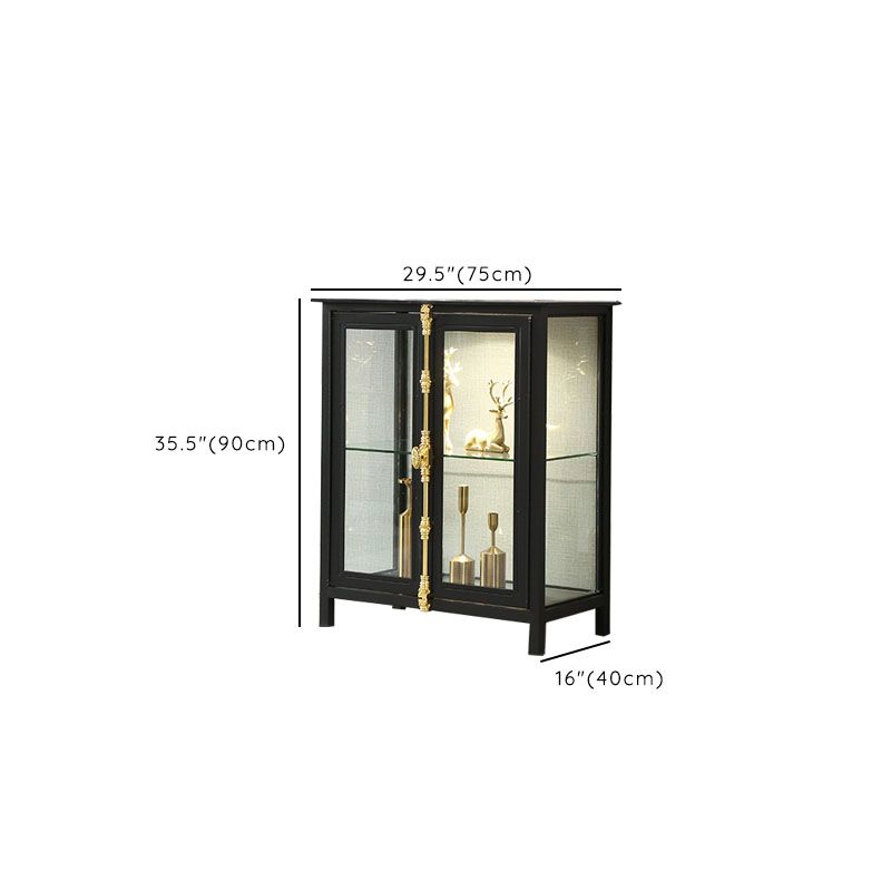 Modern Curio Cabinet Metal Glass Doors Storage Cabinet with Lighting