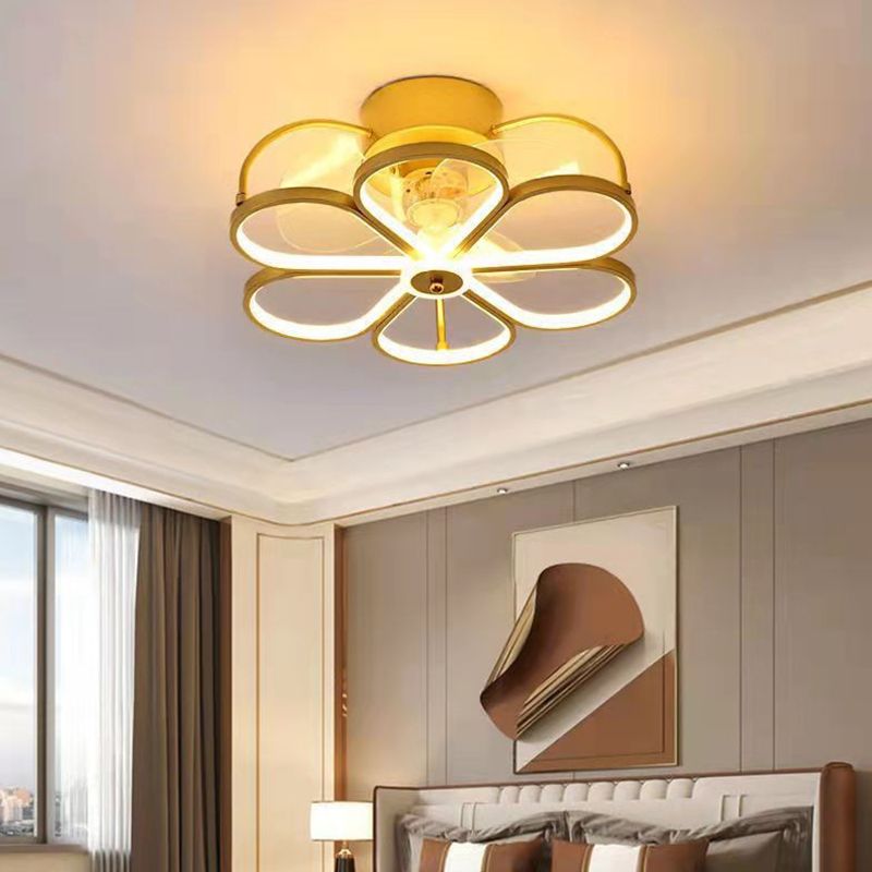 3-Blade LED Ceiling Fan Contemporary Black/Golden Fan with Light for Foyer