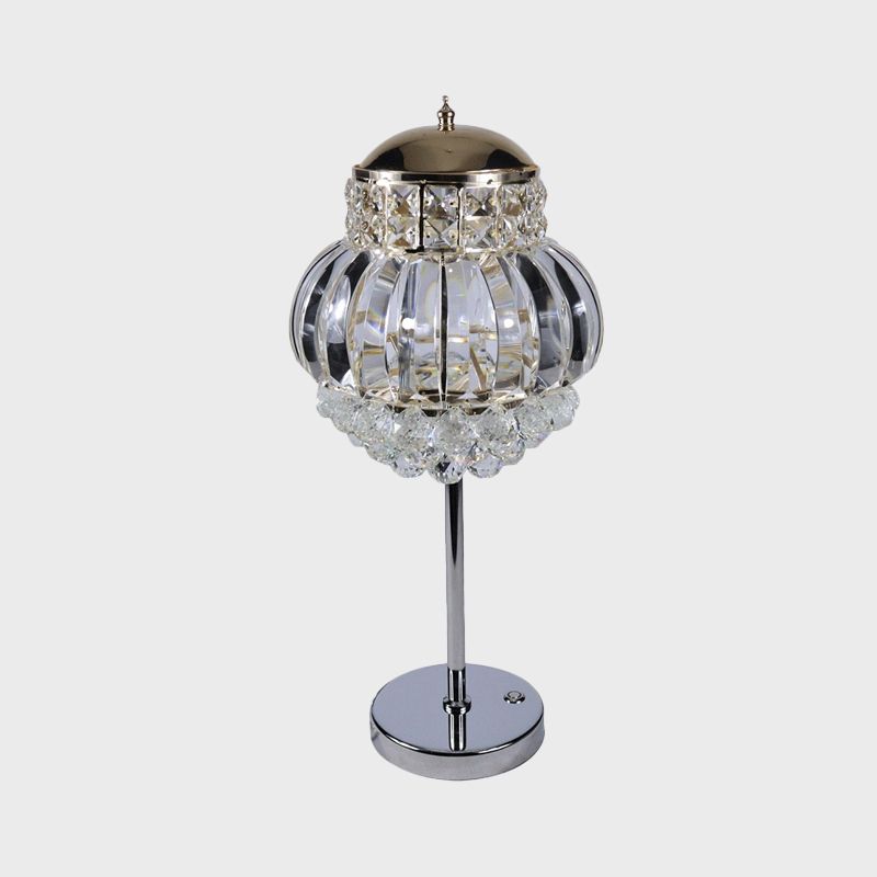 Chrome LED Night Night Modern Style Clear/Champagne Crystal Globe Table Lamp with Dimmer Knob