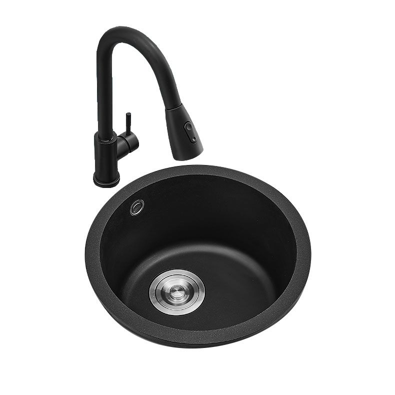 Contemporary Style Kitchen Sink Quartz Single Bowl Kitchen Sink with Basket Strainer