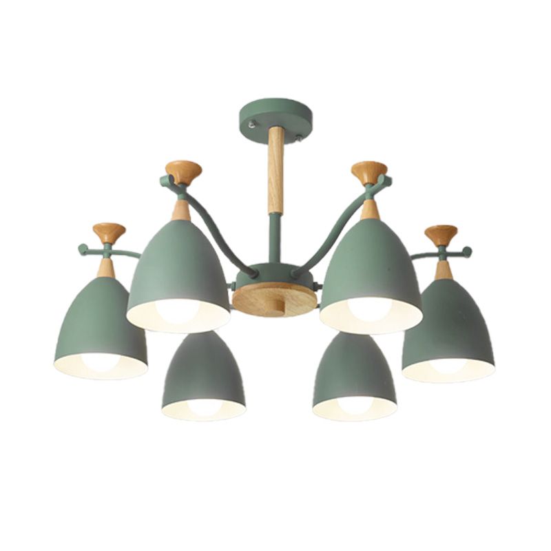 Contemporary Cone Chandelier Pendant Light Metal 3/6/8 Lights Hanging Ceiling Light in Grey/White/Green for Bedroom