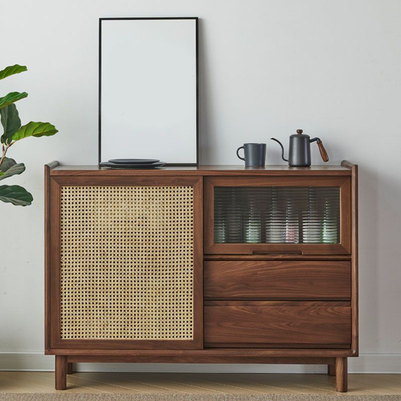 Modern Wood Sideboard Table 2 Drawers Cabinets Included Server for Living Room