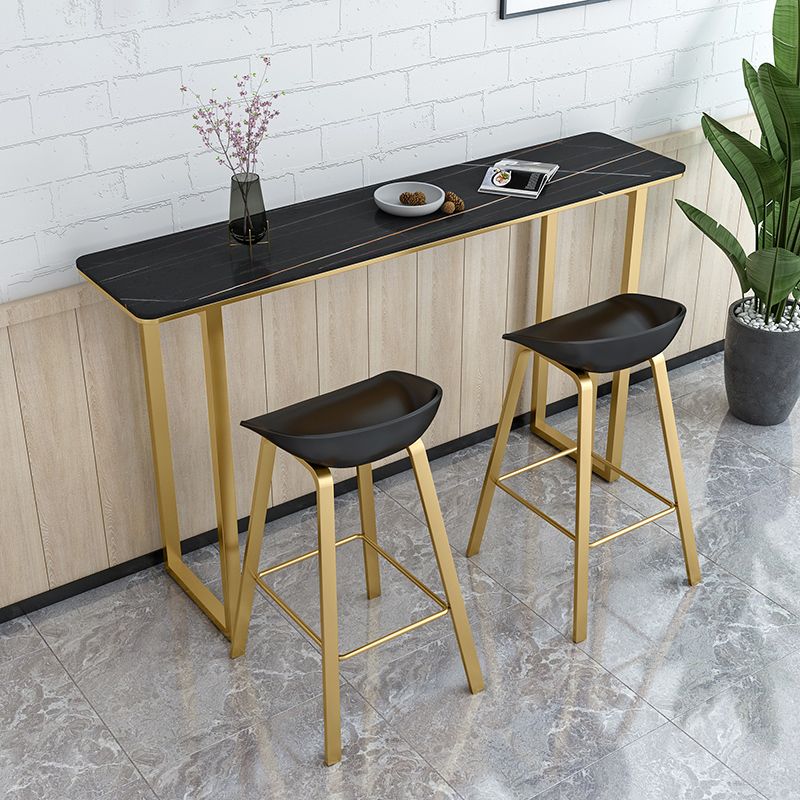 Glam Rectangle Stone Bar Table Indoor Iron Bar Dining Table with Sled Pedestal, Only Table