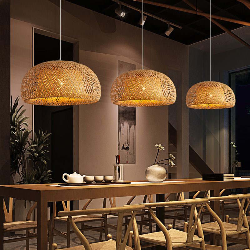 Modern Style Bamboo Pendant Light Fixture 1 Light Living Room Hanging Lamp Fixture