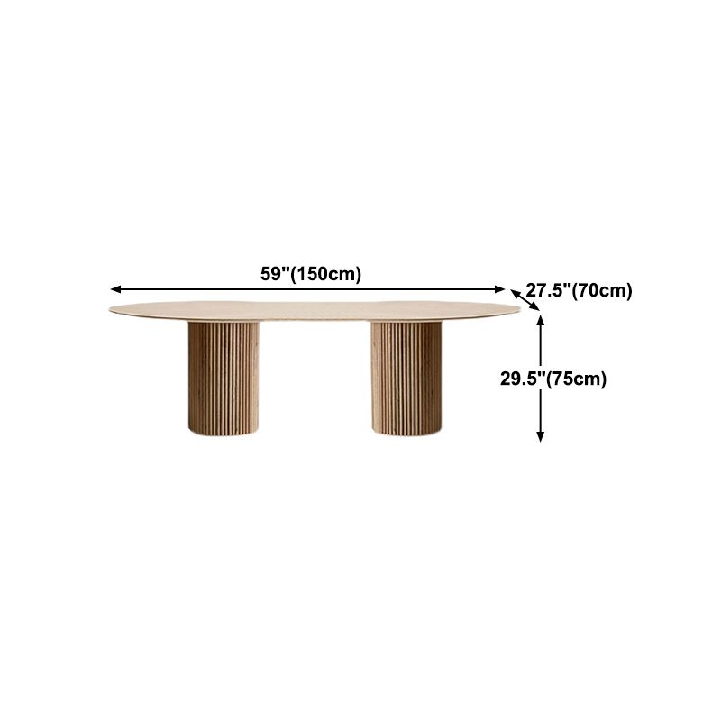 Modern Pine Wood Table for Restaurant Oval Dining Table with Double Pedestal Base