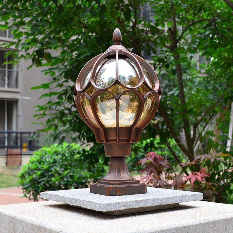 Ball Shape Metal Pillar Lamp Modern Style 1 Light Waterproof Outdoor Light