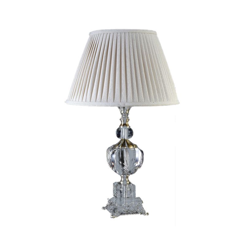 Fabric Tapered Desk Light Modern 1 Head Grey Table Lamp with Sculpted Metal Base