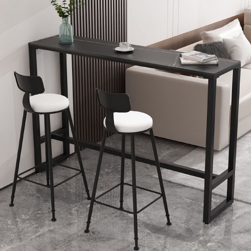 Modern Rectangle Bar Table Stone Top Bistro Table with Pedal Base