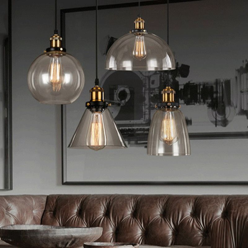 Single Light Industrial Style Pendant Light Fixture Glass Hanging Light