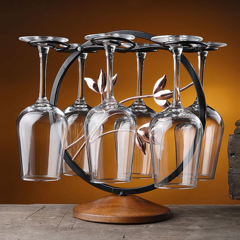 Contemporary Countertop Wine Glass Rack Wood and Metal Glass Rack