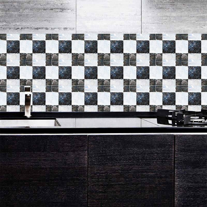 PVC Peel off Wallpapers Modern Mosaic Tiles Stone Look Wall Covering in Black-White, 18 Pieces