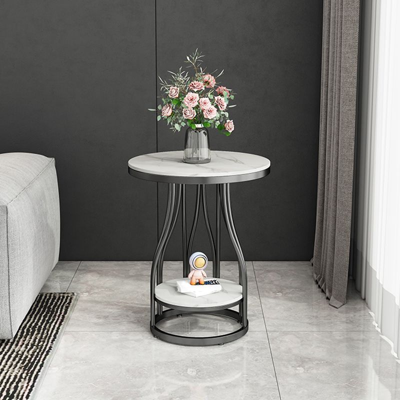 19.7" Wide Metal Frame Side Table with Shelf Round Sofa Side Accent Table