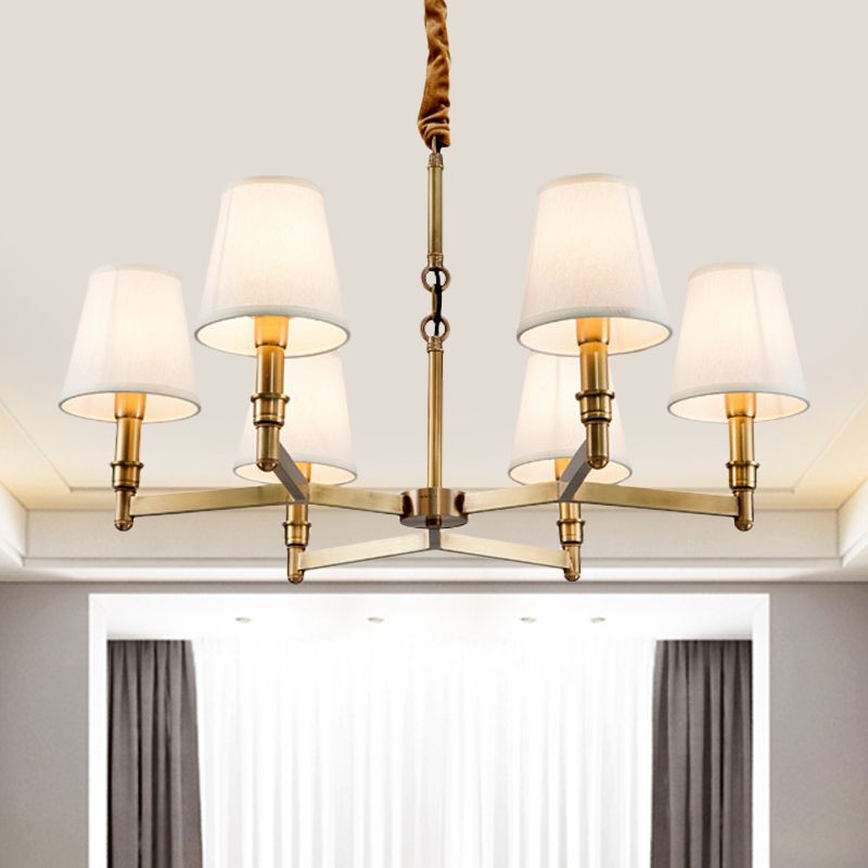 Metal Gold Chandelier Lighting Conical 6/8-Light Countryside Suspension Pendant with Fabric Shade for Living Room