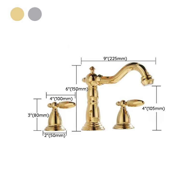Vintage Widespread Lavatory Faucet, 2 Handle Full Brass Bathroom Vanity Faucet with Drain