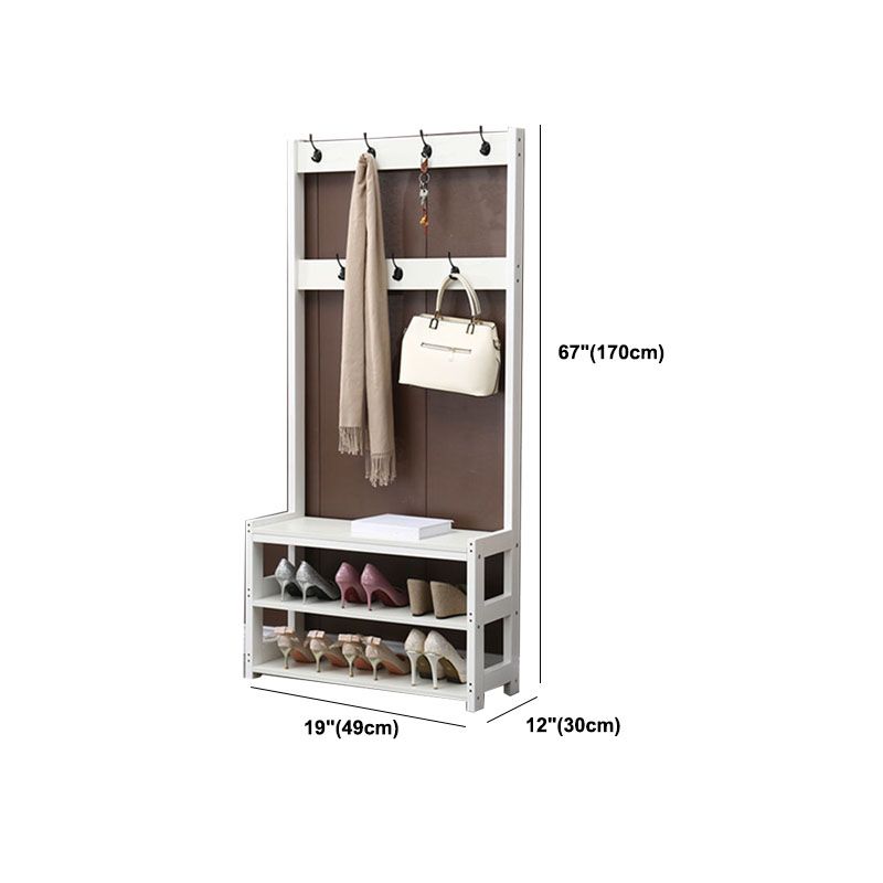 Traditional Coat Rack Free Standing Solid Wood Hall Stand with Shoe Storage Bench