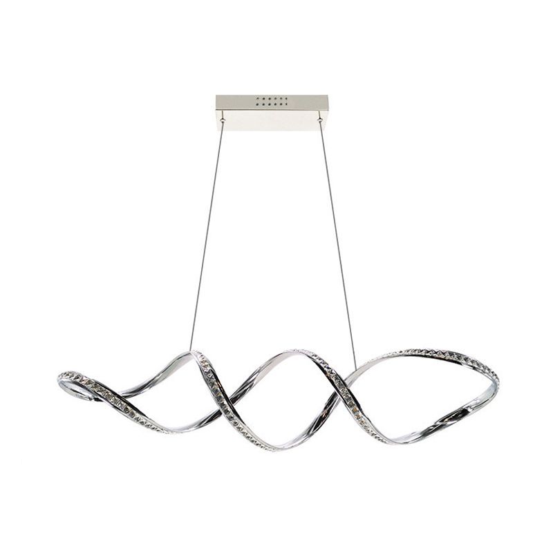 Twist Hanging Chandelier Modern Crystal LED Dining Room Pendant Lighting in Chrome, Warm/White Light