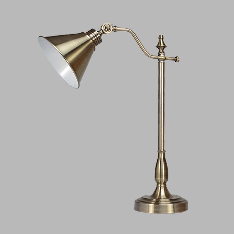 Gold Finish LED Desk Light Farmhouse Metallic Conical Night Table Lamp with Plug In Cord