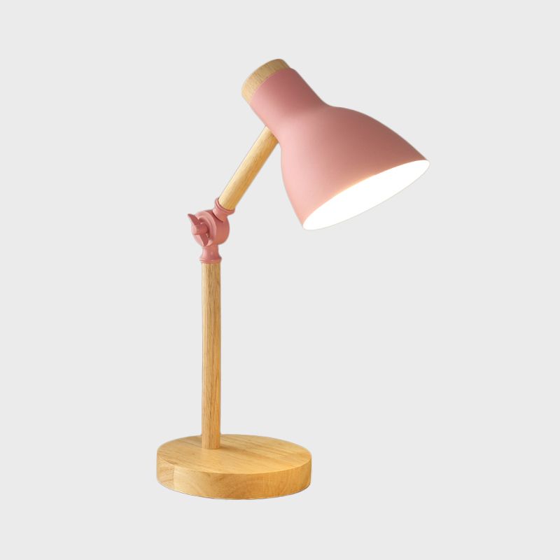 Domed Metal Rotatable Desk Light Modernist 1 Head White/Pink/Yellow and Wood Reading Lamp for Study Room