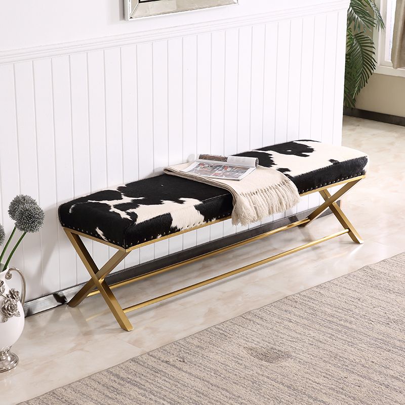 Glam Upholstered Bedroom Bench, Foam Filled Seating Bench with Metal Legs