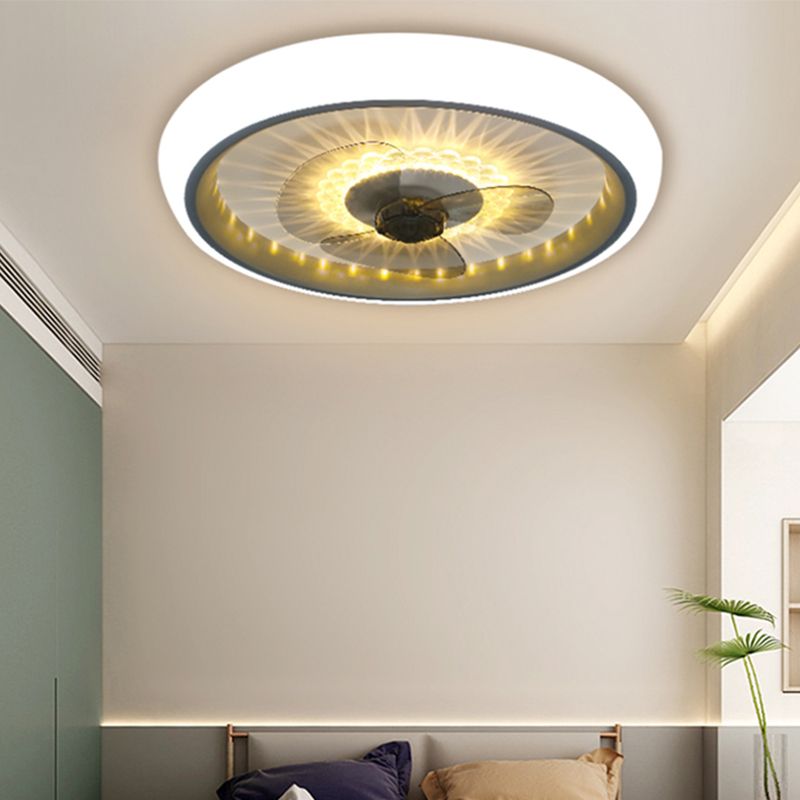 Acrylic Circle Ceiling Fan Light Fixture Macaron LED Flush Mount Lighting for Bedroom