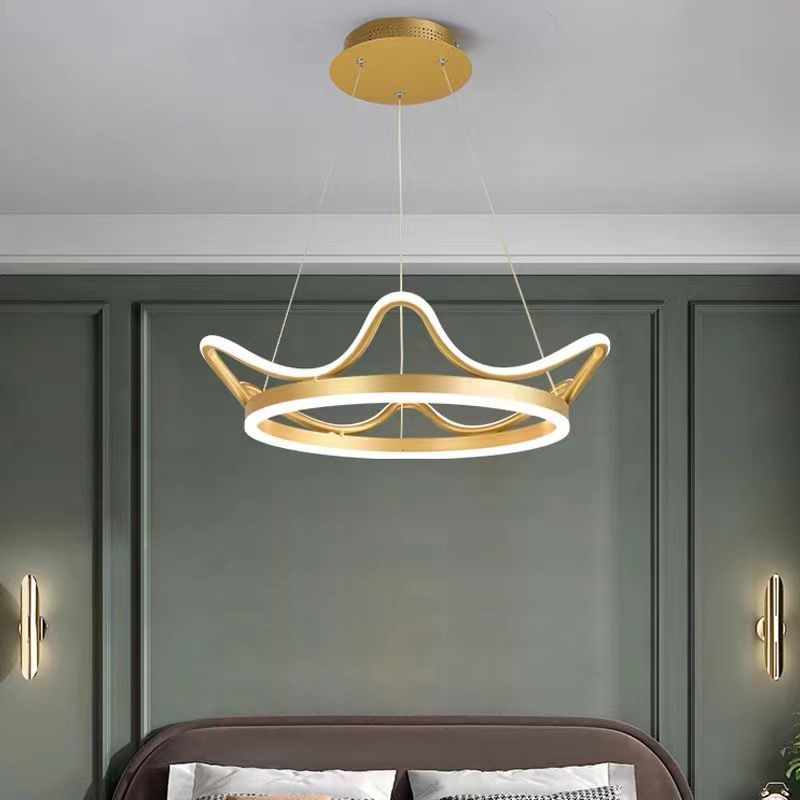 Modern Crown Chandelier Lights Metal 2 Light Chandelier Light Fixture in Gold