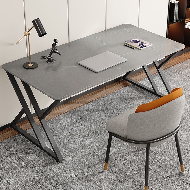 Grey Rectangular Writing Desk Bedroom Office Desk with Metal Legs