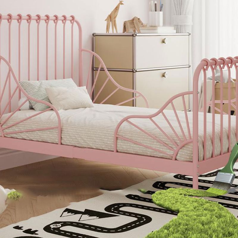 Contemporary Kids Bed Metal Slat Headboard Princess with Footboard Mattress