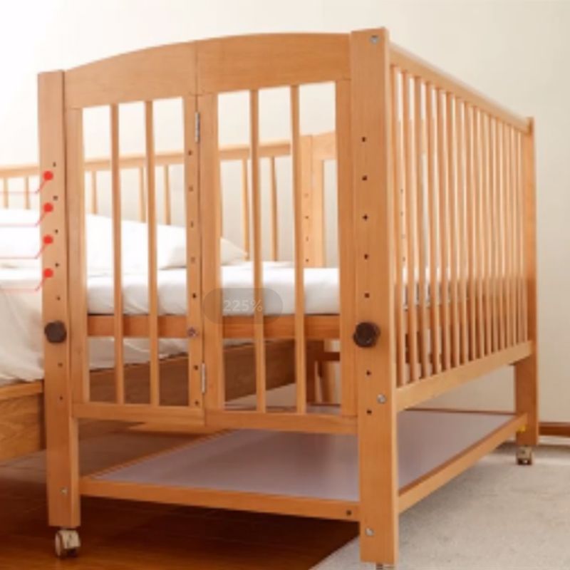 5-in-1 Folding Crib Solid Wood Baby Crib with Mattress and Casters