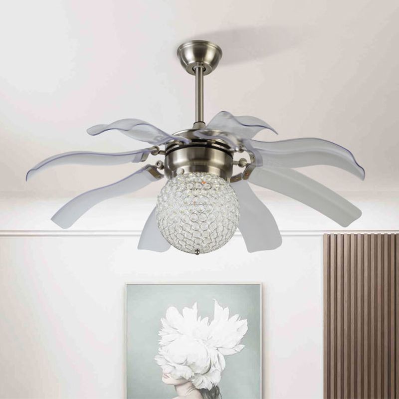 42" W Global Ceiling Fan Light Modernist Crystal Embedded LED Silver Semi Mount Lighting with 8 Grey Blades